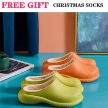 

Winter Women Cotton Slippers Waterproof High Heels Platform home Slippers Thick Plush EVA Pantufa Impermeavel 2021 Couples Shoes