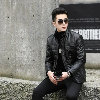 

Jacket Men Slim Real Jackets Winter Genuine Cow Leather Men's Duck Down Coat Jaqueta De Couro NR42 YY514