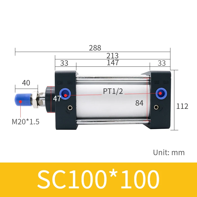 SC стандартные Воздушные цилиндры диаметр 32~ 63 мм двойного действия пневматический цилиндр 75~ 150 мм ход цилиндр из нержавеющей стали аппаратное обеспечение - Цвет: SC100-100