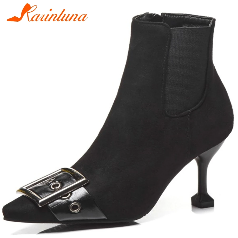 

Karinluna Dropship fashion Big Size 32-45 On Sale pointed Toe Elegant Boots Woman Zipper high Heels Shoes Women Boots Female