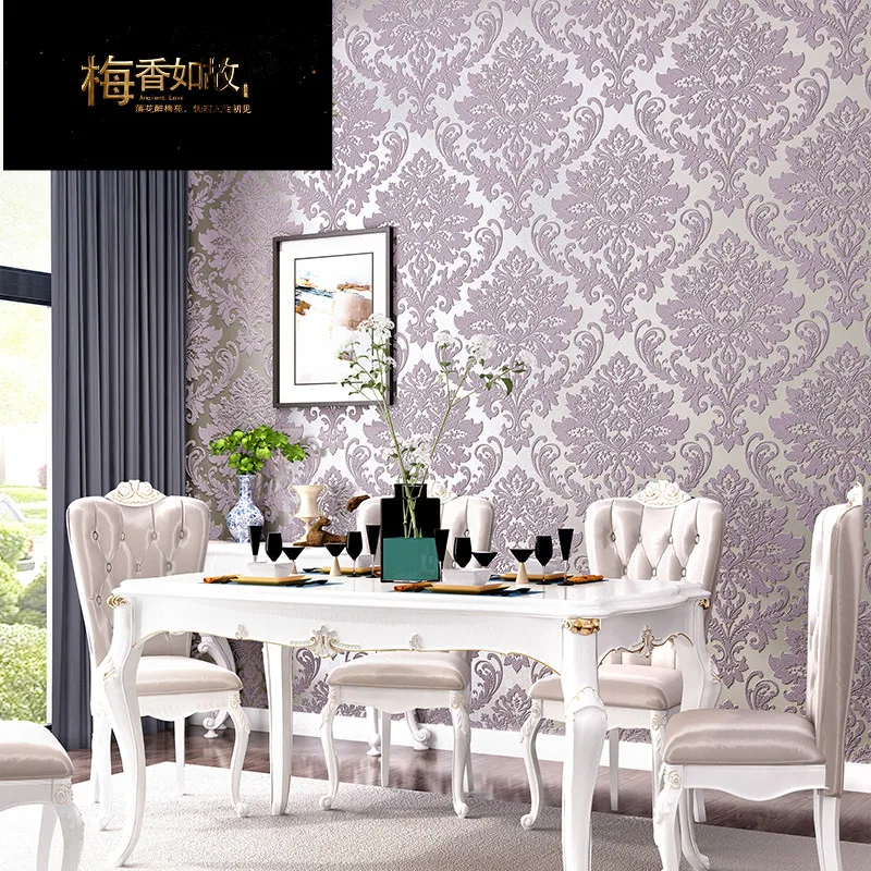 3D Grey Purple BrownWhite Embossed Damask Wallpaper Bedroom Living room Background Floral Pattern Textured Wall Paper Home Decor |