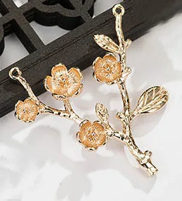 Gold color 20 шт. цветок сливы лист подвесной кулон Подвески качество латунь металл золото серебро Цвет DIY невесты Свадебные аксессуары для волос - Цвет: Gold color