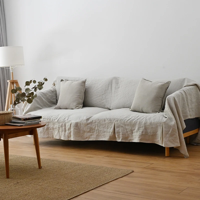 Couch Covers Linen Sofa Cover With Ruffles Durable Slipcover Multiuse