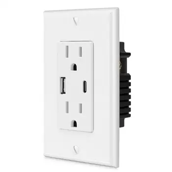 

OOTDTY US Standard Wall Socket USB Type A Type C Charge Power Adapter Duplex Outlets