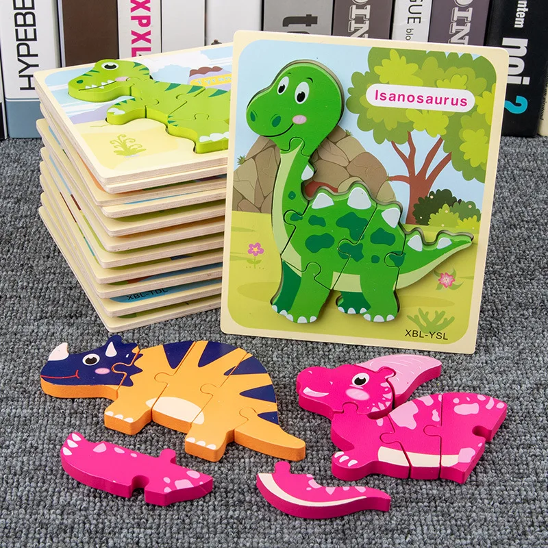 

Dinosaur Wooden Puzzle Jigsaw Toys For Children 3D Cartoon Animal Puzzles Intelligence Kids Early Educational Toys For Children