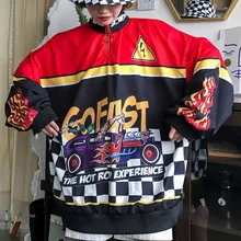 Новинка, Весенняя женская уличная куртка-бомбер в стиле Харадзюку С гоночной машиной, ветровка в стиле панк, свободное корейское пальто бойфренда