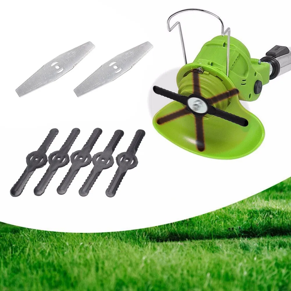 battery leaf blower 5PCS Grass Trimmer Blades +2PCSStainless Steel Blade   Replacements Plastic 12v Garden Lawn Mower Brush Cutter Blades Accessorie garden hedge trimmer