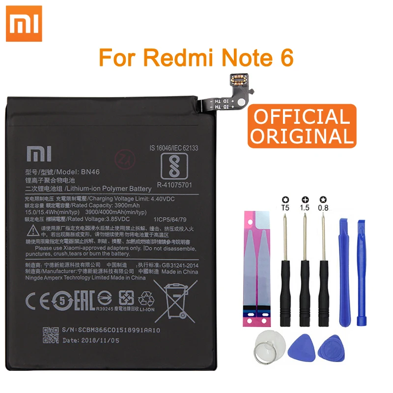 

Xiao Mi Original Phone Battery BN46 for Xiaomi Redmi Note 6 / Note 8 Redmi7 3900mAh Replacement Batteries Free Tools