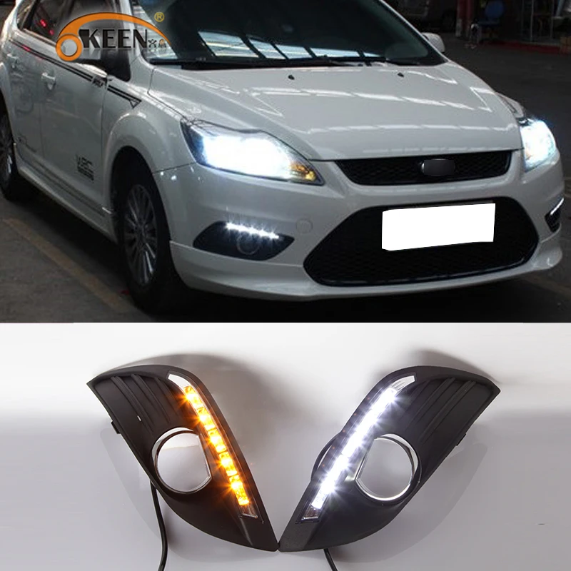 Светодиодные дневные ходовые огни для Ford Focus 2 MK2 2009 2010 2011 желтые сигнальные