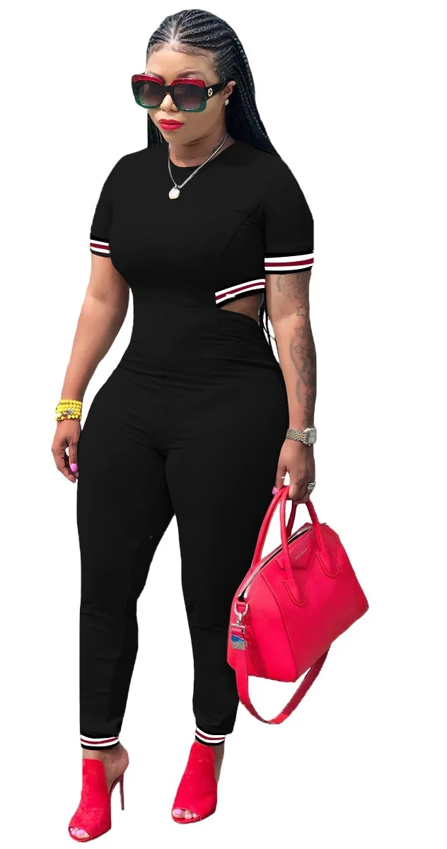 2019 explosion models Europe and the United States urban fashion women's webbing short-sleeved three-color jumpsuit trousers 2019 explosion models Europe and the United States urban fashion women's webbing short-sleeved three-color jumpsuit trousers