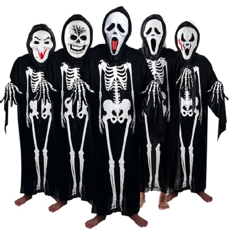 Halloween Costume Skull Clothes Mask Fancy Bloody Dress gloves scary witch Easter Fools' day Funny party demon set