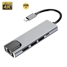 Usb tipo c hub adaptador com 4k hdmi pd rj45 ethernet lan carga para macbook usb tipo c hub