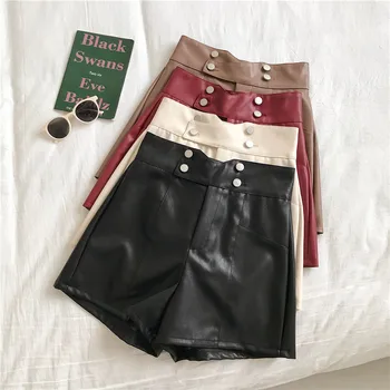 

High Waist Shorts Mujer Casual Booty Short Black Slim Pu Leather Shorts Korean Plus Size Short Pants Women