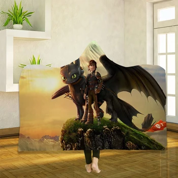 

How to Train Your Dragon 3D Printing Throw Hooded Blanket Wearable Warm Fleece Bedding Office Quilts Soft Adults Travel 02