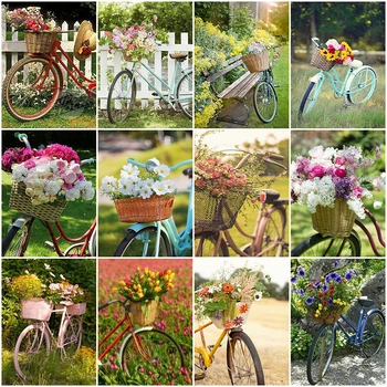 

HUACAN Diamond Painting Landscape Bicycle Cross Stitch 5D Diamond Embroidery Flower Rhinestones Art Picture Kits Home Decor