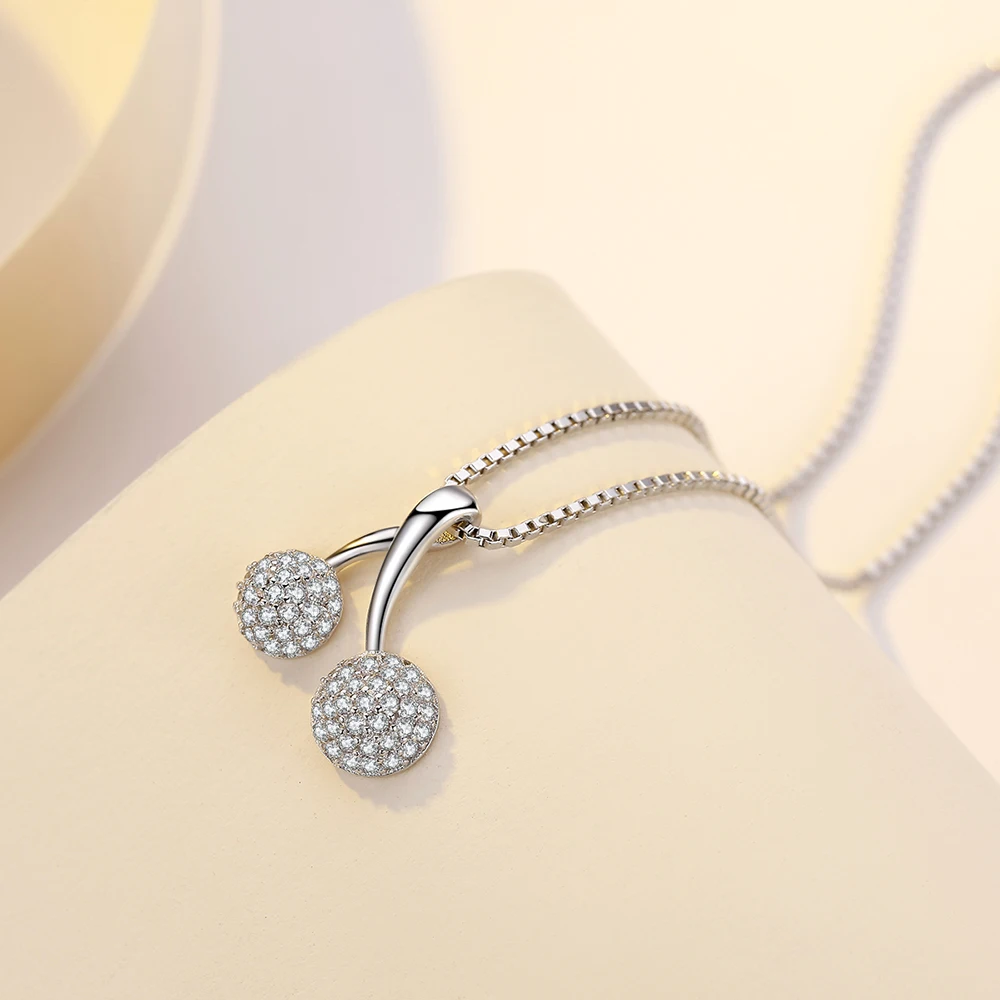 SDA Genuine 925 Sterling Silver Necklace Double Ball Pendants with 3A CZ Stones