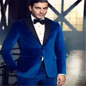 

Terno Masculino Mens Suits (Jacket+Pants) New Style Groom Tuxedos Blue Groomsmen Peak Black Lapel Men Wedding Suits Best