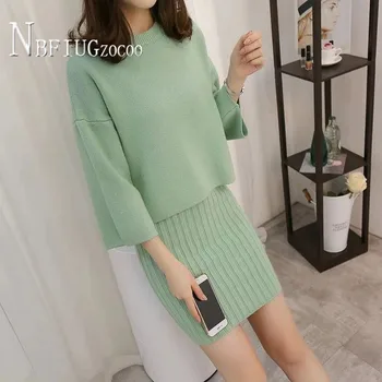 

2020 Fashion Korean Loose Knitting Women Sets Sweater And Dress Female Sets