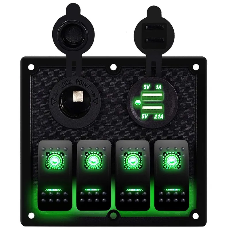 12 V-24 V 4 Gang морской катер автомобиля цепи RV светодиодный переключатель кулисный переключатель Панель выключатель вольтметр с предохранителем двойной USB кабель для зарядки для автомобилей класса RV лодка