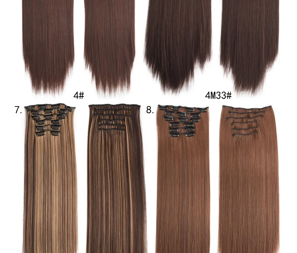 Grampo em Extensões do Cabelo Clipes em Falsos Resistente ao Calor do Cabelo Sintético em Linha Peruca 140g 16 Styling Reta 6 Pçs - Set 24 4 Grampo em Extensões Do Cabelo 6 Pçs