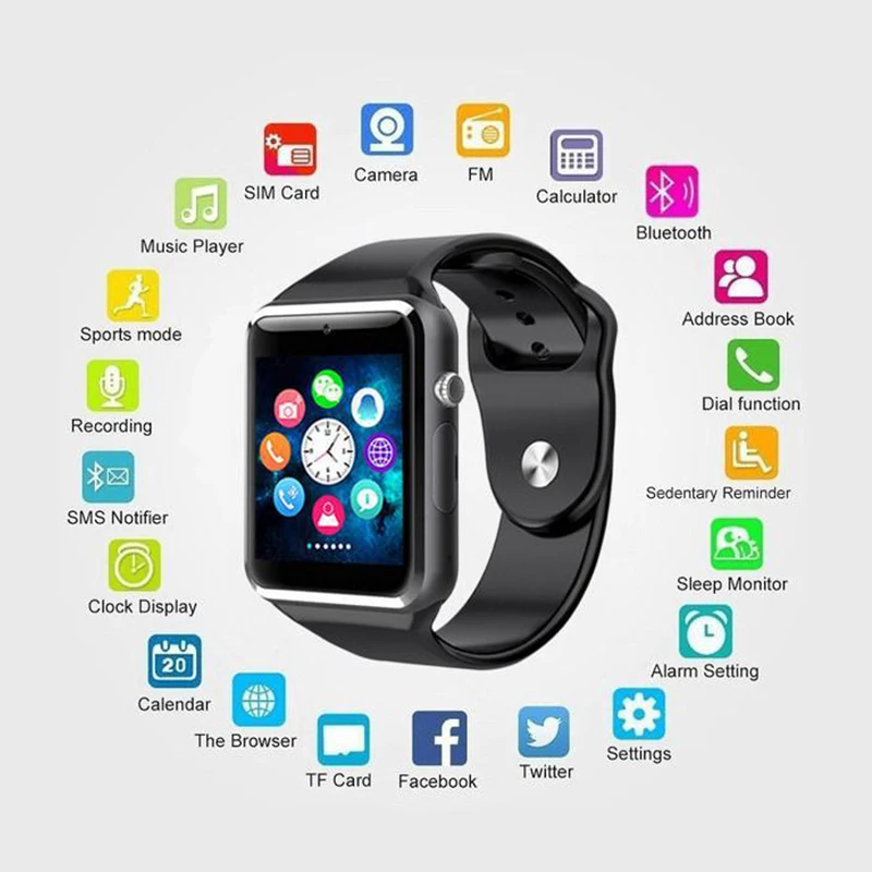 Мужские Смарт-часы A1 Bluetooth Smartwatch Facebook Whatsapp Twitter синхронизация поддержка sim-карты фитнес-часы-трекер для Android