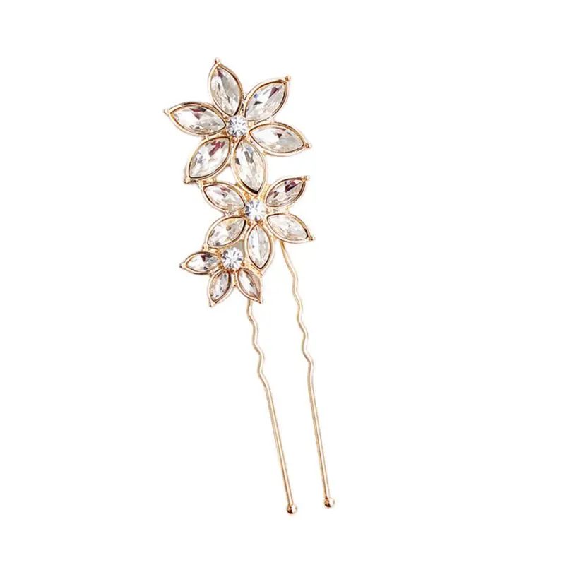 

Bridal Imitation Crystal Three Flower Hair Pins Women Rhinestone Wedding U-Shaped Clips Jewelry Bun Ponytail Retro Barrettes