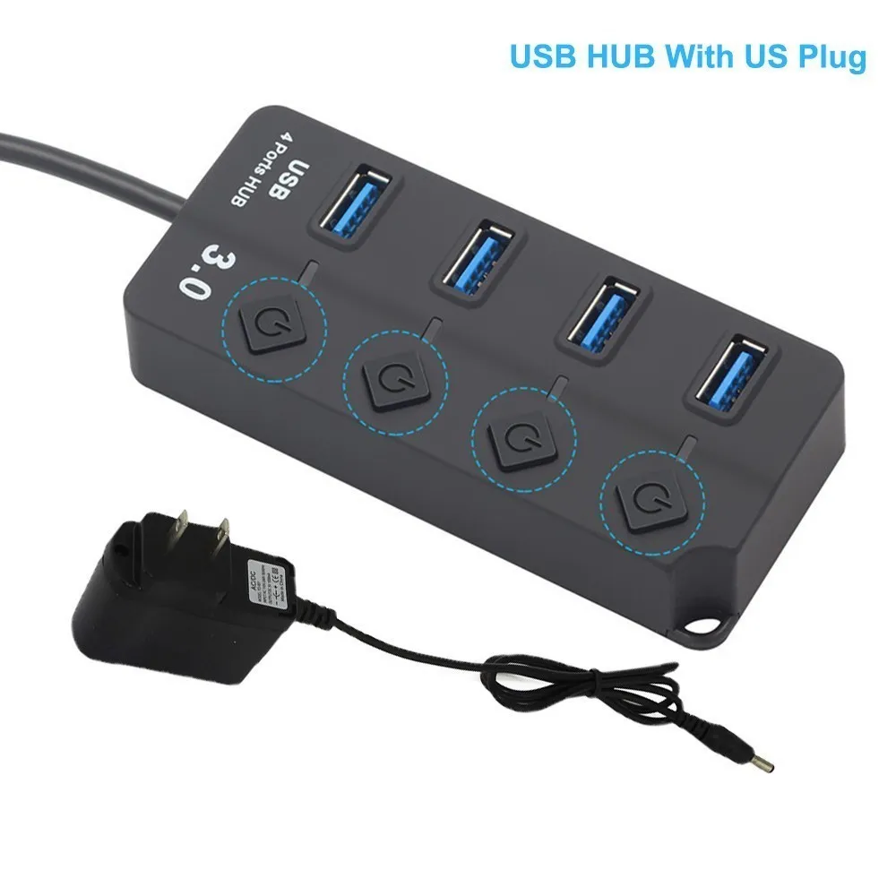 4 Ports With US Plug CHYI usb-хаб 3,0 4/7 портов Высокоскоростной USB 3,0 Hab разветвитель вкл/выкл с EU/US/AU/UK адаптер питания для ноутбука MacBook - Цвет: 4 Ports With US Plug