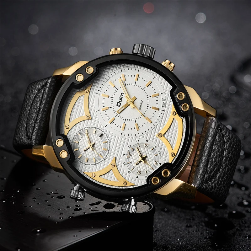 

Oulm Luxury Brand Watches Fashion Men Sports Watches Three Time Zones Quartz Watches Mens Watches horloge mannen reloj hombre
