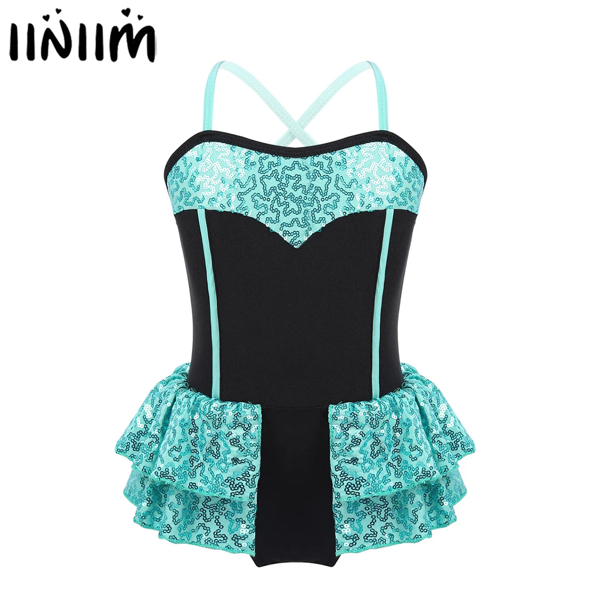 

Kids Girls Dancewear Spaghetti Straps Shiny Sequins Ballet Dance Gymnastics Leotard Dress Modern Jazz Latin Dancing Costumes