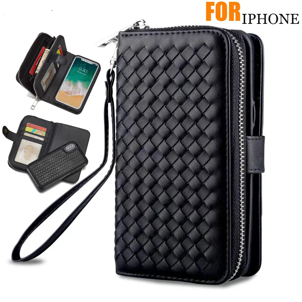 

Case for iphone 11 max wallet female for cell phone and card Case For iPhone 6s 7 8 Plus Xs 11 pro Zipper Removable Wallet Bag