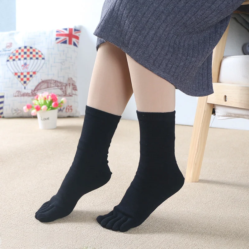 Черные женские носки, хлопковые носки с пятью пальцами, деловые рабочие носки с лого команды