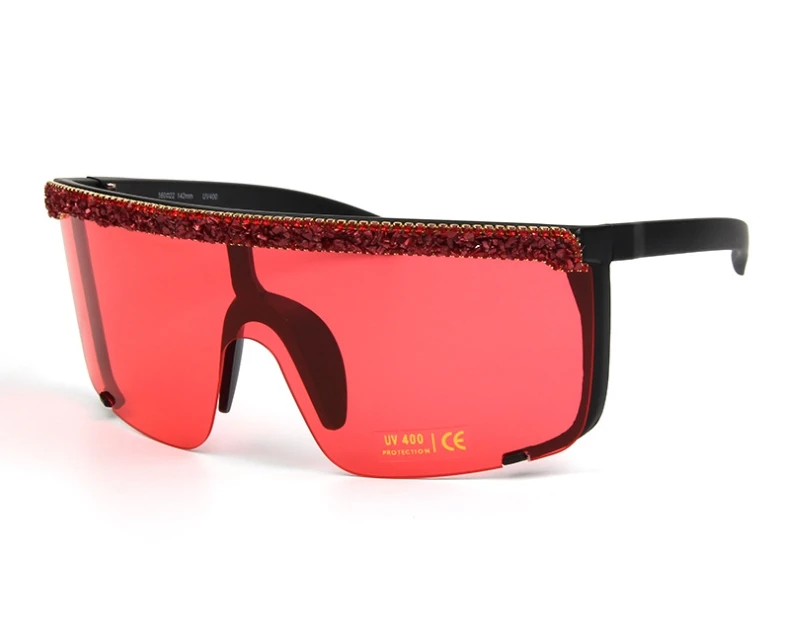 47116 один объектив негабаритных алмазные солнечные очки мужские и женские модные UV400 очки - Цвет линз: red