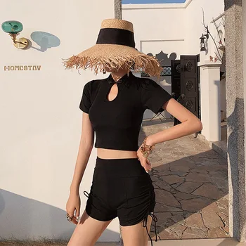 

Swimwear For Women Separate Beach Woman Clothes Swimsuit Female With Push Up Pure Color Korea Sexy High Waist Red Solid Spandex