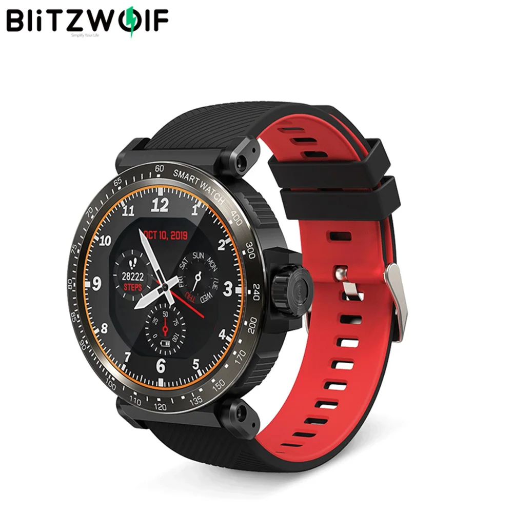 BlitzWolf BW-AT1 Full Screen Touch Dymanic UI Display Heart Rate Blood Pressure Oxygen Monitor Weather Push Smart Watch - Black