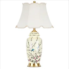 Керамическая Настольная лампа с изображением китайских птиц и цветов для спальни, прикроватная тумбочка для гостиной, фойе, рабочий стол, ночной Светильник 190165