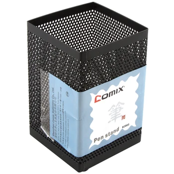 

Comix Metal Pen and Pencil Holder, Squared Shaped, Wired Mesh Design, Durable Metal with Cuboid Stand - Black