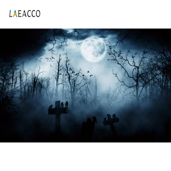 

Laeacco Dark Sky Moon Forest Trees Cemetery Tomb Photography Backdrops Halloween Portrait Photo Backgrounds Photophone Photozone