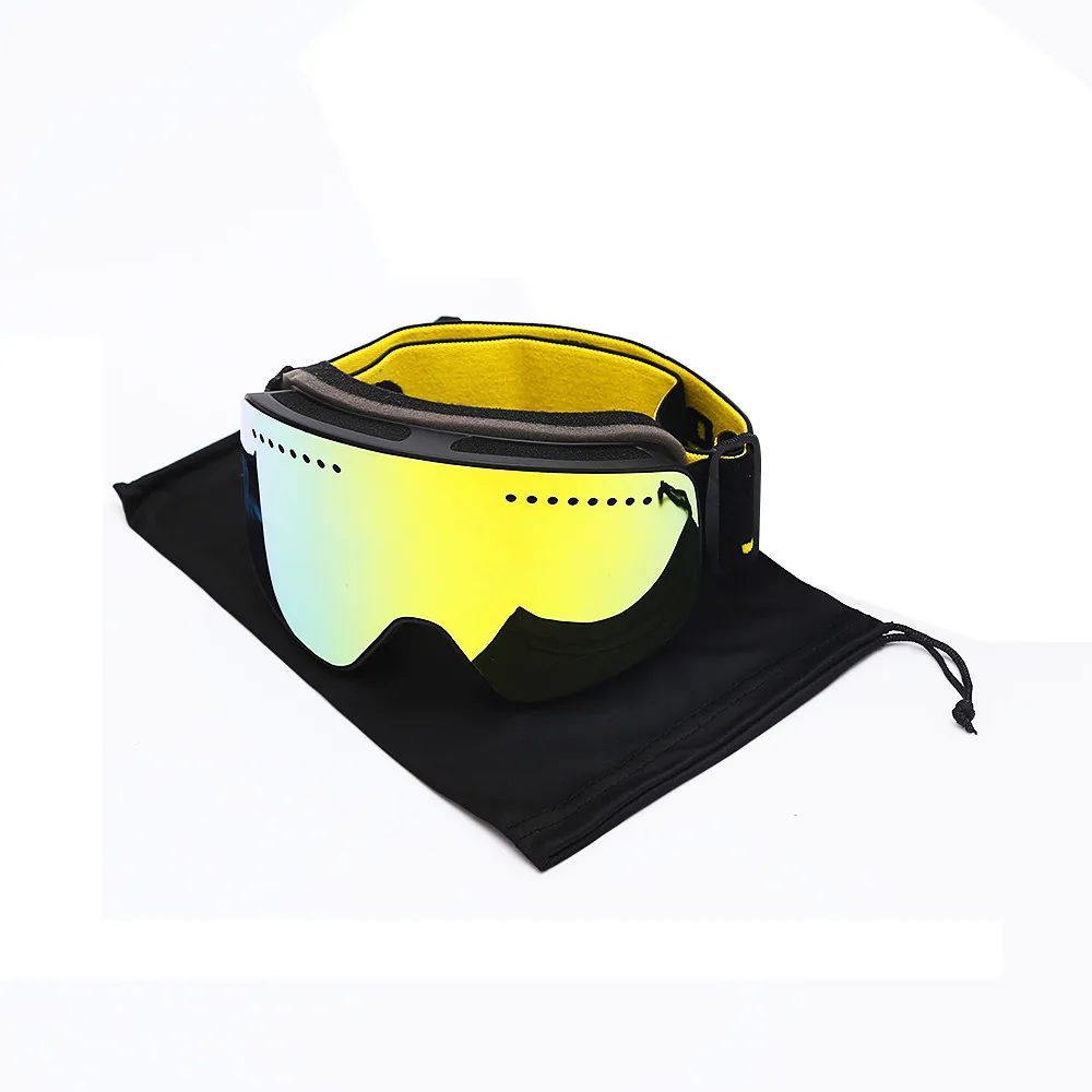 Лыжные очки, двухслойные линзы, бренд, Зимние виды спорта, сноуборд, очки, анти-туман, УФ-защита, для взрослых, Лыжный спорт, маска, магнит - Цвет: Golden