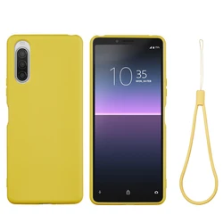 Premium Soft Liquid Silicone Shockproof Phone Case with Strap - Super Comfortable Cover for Sony Xperia (Yellow)