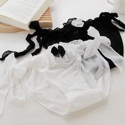 Second Element Maid Women's Lace-up Panties Fine Mesh Side Lace-up Mid-Waist Lace Bow Underwear