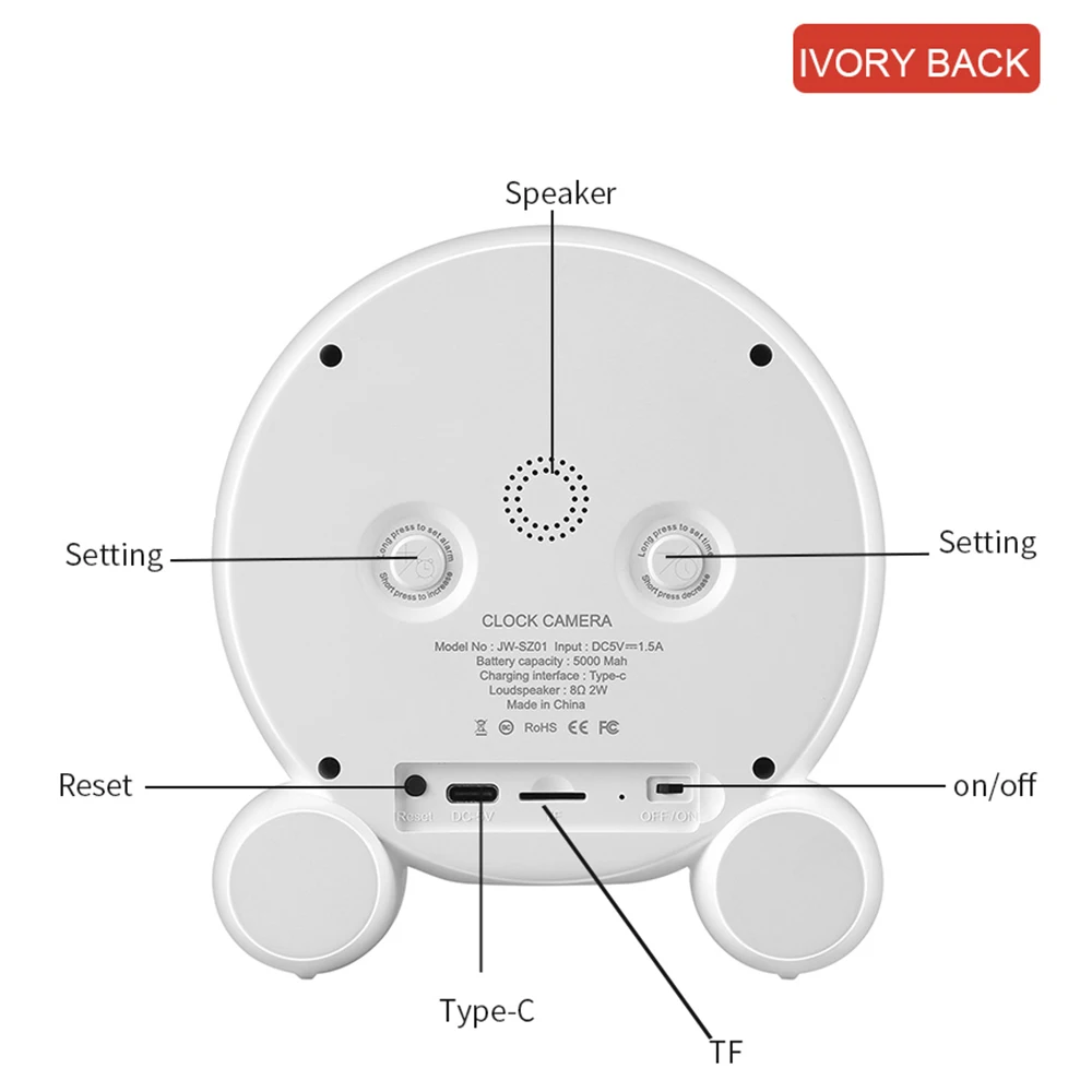 Tuya Wifi Alarm Clock Camera HD 1080P Night Vision Motion Detection Portable Home Security Surveillance Wifi Clock IP Camera