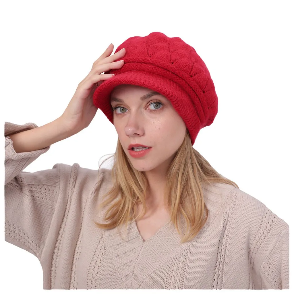 Red Теплый зимний Повседневный берет для девочек, вязаная однотонная шапка Gorro, шерстяная шапка для женщин и девочек, утолщенная модная уличная Лыжная шапка - Цвет: Red