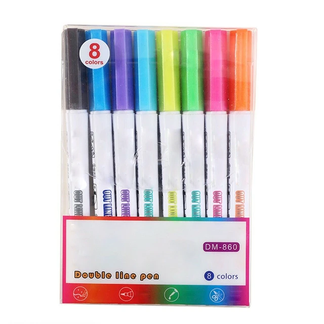 Colors Double Line Outline Pen  Double Line Outline Markers - 8/12 Colors  Double - Aliexpress