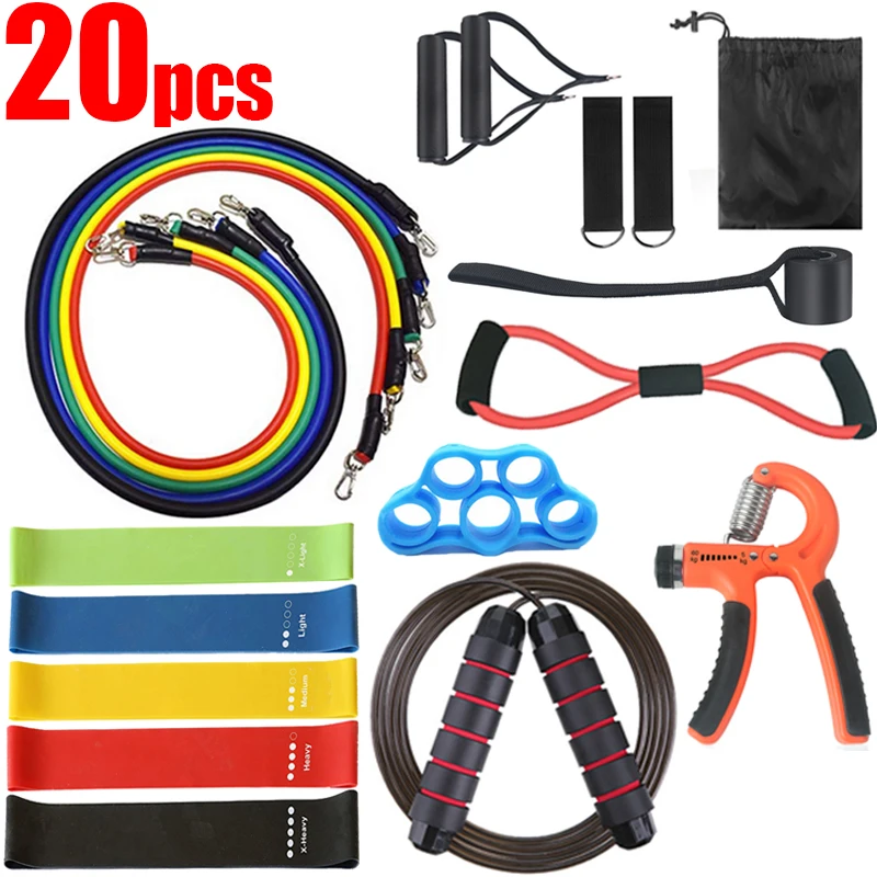 20pcs/Set Resistance Bands Set Home Gym Workout Strength Training Crossfit Band Full Exercise Accessories | Спорт и развлечения
