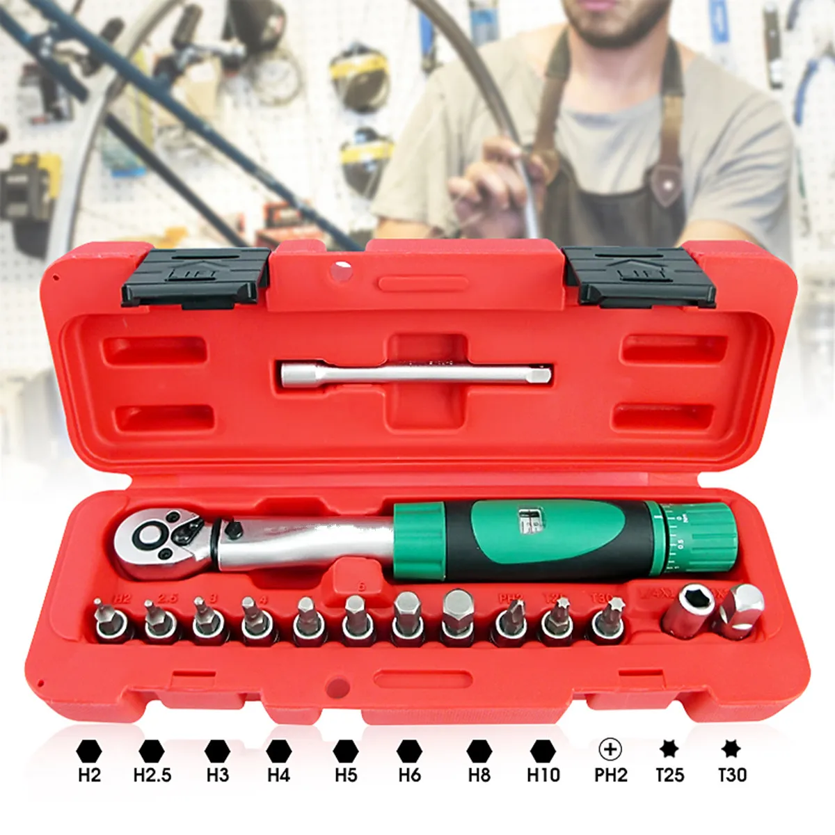

Torque Wrench Key Ratchet Spanners Combination XITE 15 in 1 1/4" 2-20Nm Torque Wrench Socket Repair Tools Set For Bicycle Bike