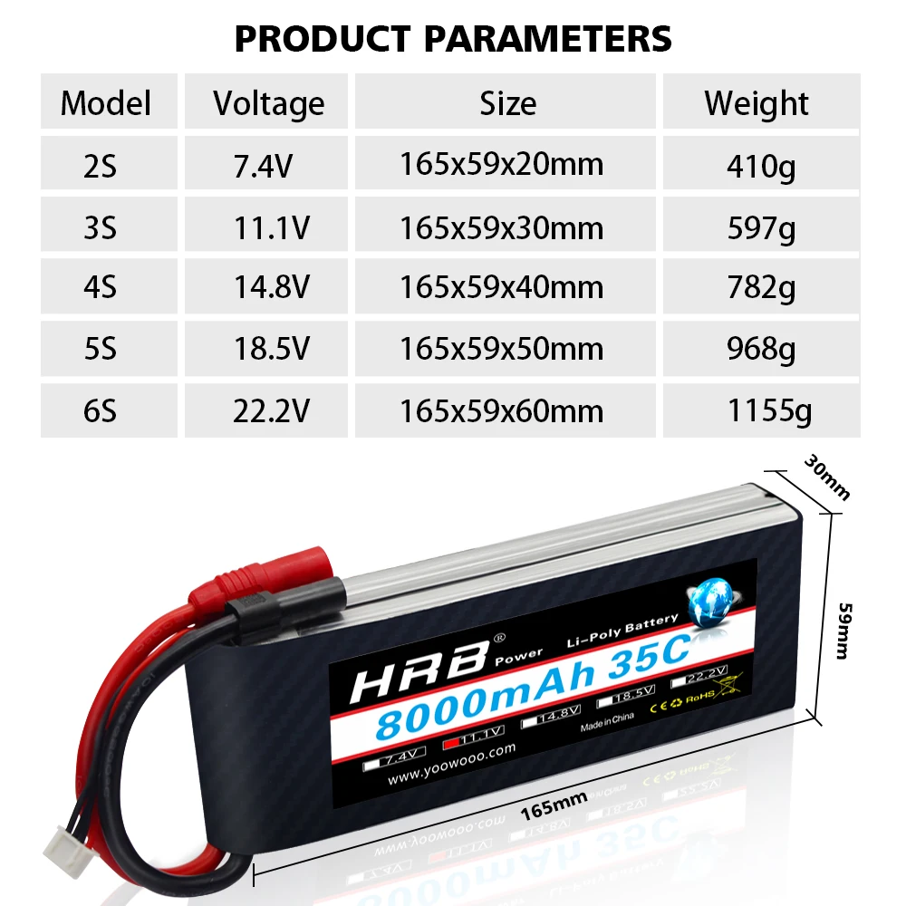 HRB 3S Lipo батарея 11,1 V 8000mah 35C XT60 T Deans AS150 Разъем для RC Квадрокоптер самолеты автомобили лодка дроны