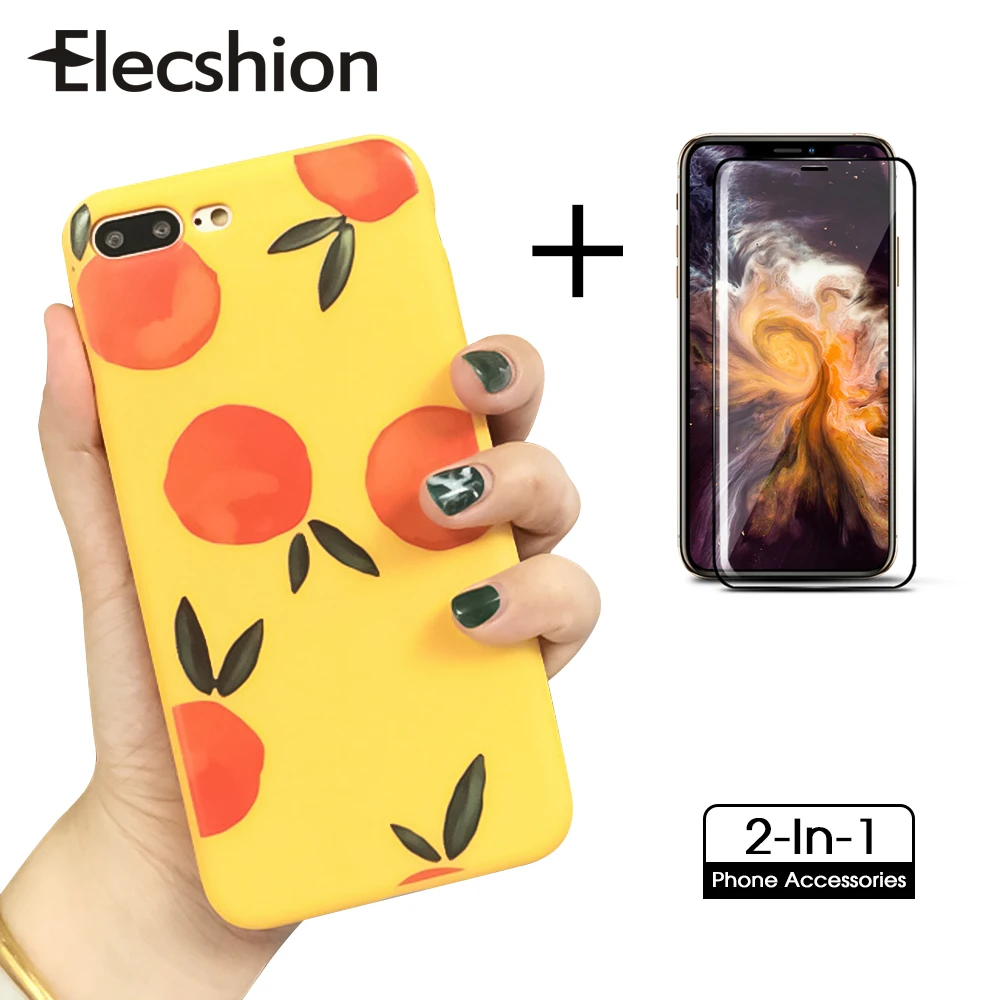 

2 in 1 Matte Case For iPhone 6 6s 7 8 Plus Ultra Slim Apple Cute Phone Cases For Xs Max XR X Silicone Cover 6S Screen Protector