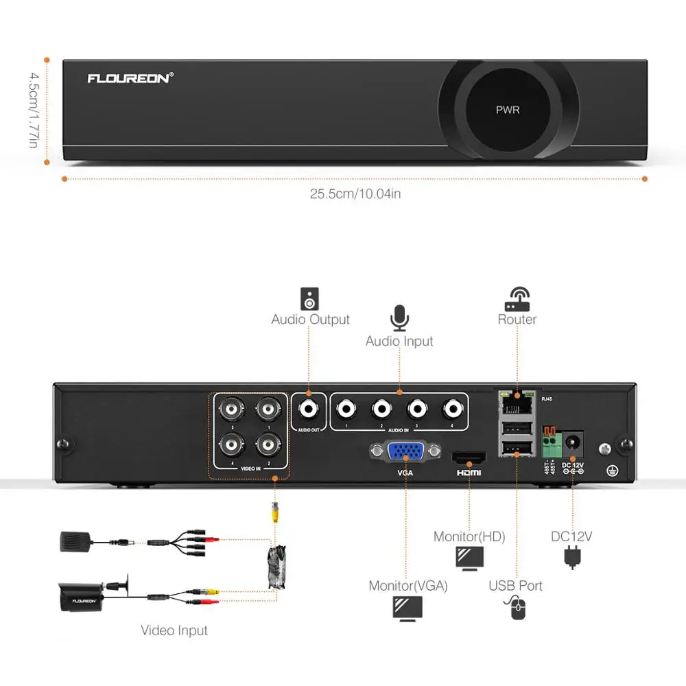 Floureon CCTV камера системы 4CH 1080N DVR рекордер комплект+ 4 шт 720p всепогодный Surveilance камера s обнаружения движения оповещения по электронной почте