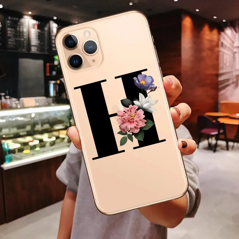 Чехол для телефона для iphone 11 Pro Max Initial 26, мягкий силиконовый прозрачный чехол с цветами для IPhone X XR XS MAX 6 6s 7 8 Pus