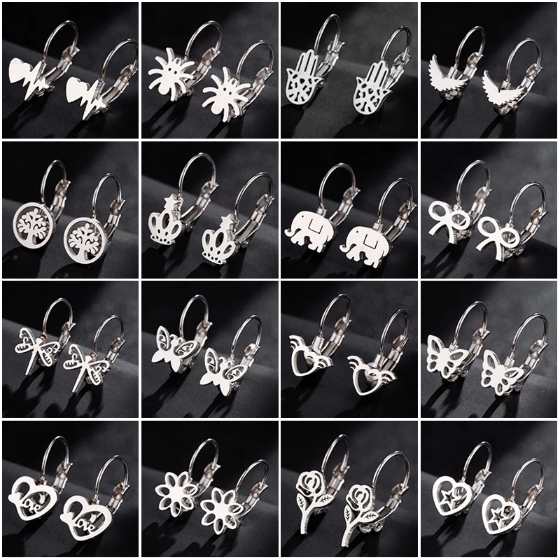 Sasusp женские серьги, ювелирные изделия большие серьги из нержавеющей стали с шармом бабочка сердце слон серьги в виде цветка